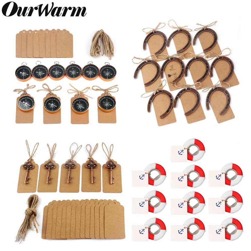 OurWarm 10 шт. Свадебные сувениры открывалка для бутылок + бирки компас Подарок на