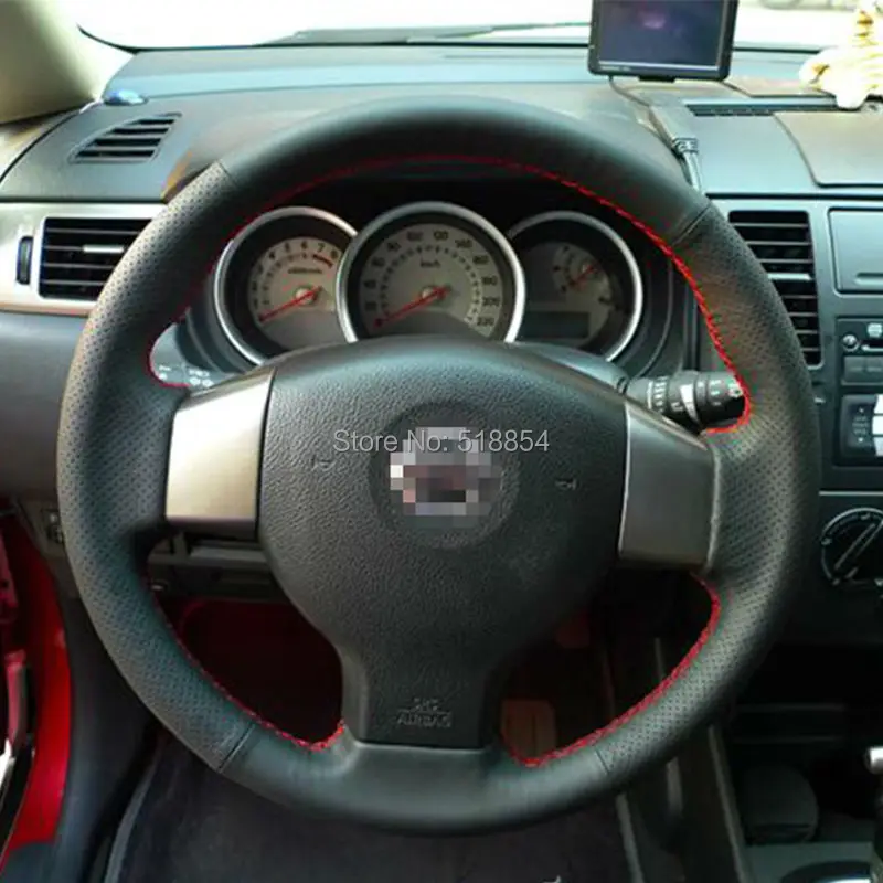 Черный кожаный чехол рулевого колеса автомобиля для Nissan Old Tiida Livina Sylphy Note