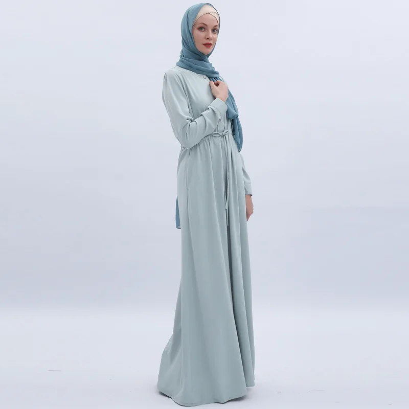 Женское длинное платье Abaya зеленое мятного цвета с длинным рукавом и завязками на