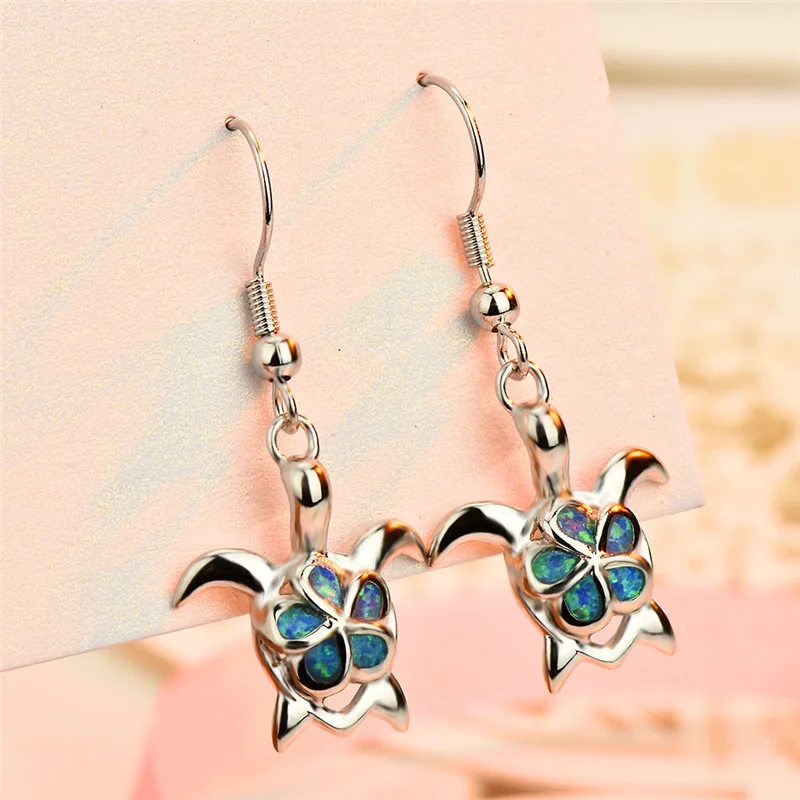 Женские серьги подвески из серебра 925 пробы с голубым огненным