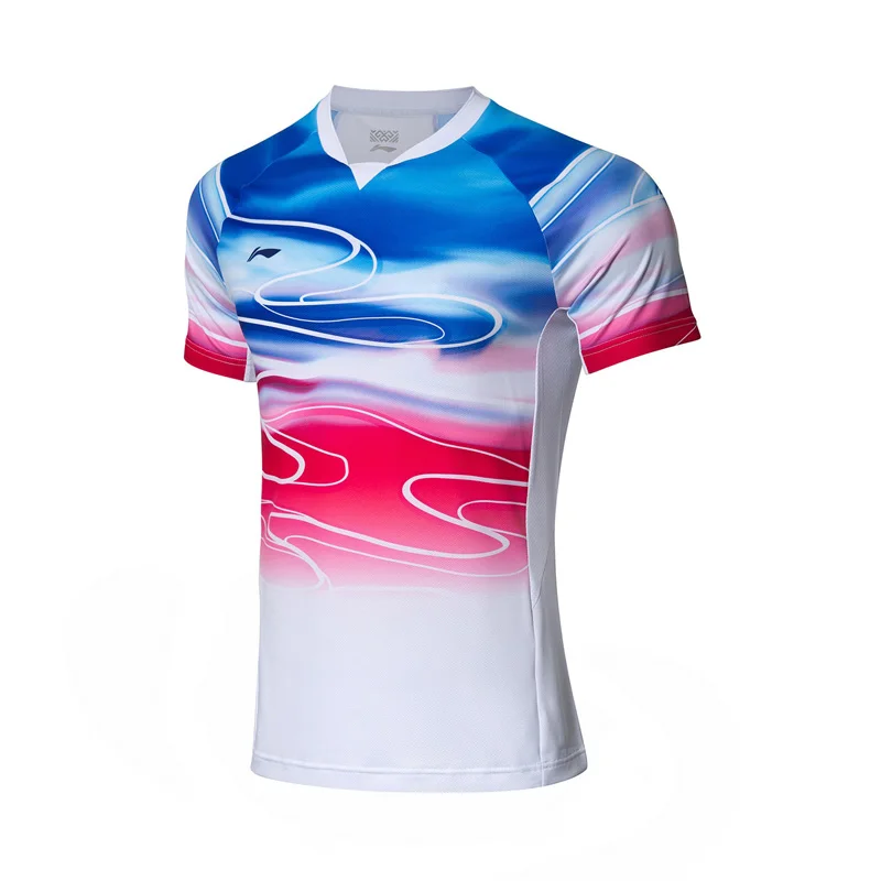 Li-Ning мужские футболки для бадминтона для фанатов сборной версии на сухой дышащей подкладке Спортивная соревновательная футболка AAYP071 CAMJ19