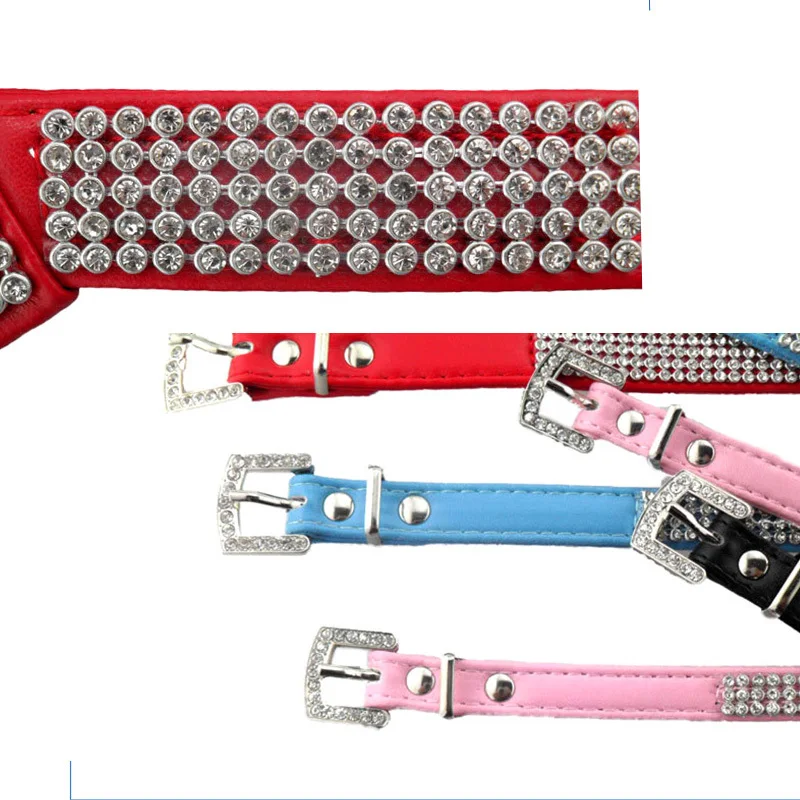 Роскошный Шикарный ошейник для домашних животных 4 цвета регулируемый PU Алмазный