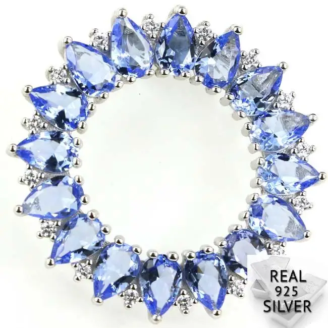 Guaranteed Real 925 Solid Sterling Silver 5.5g Deluxe Sun Shape Rich Blue Violet Tanzanite CZ Pendant 30x30mm