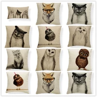 black and white style animal pillow covers serious funny eye box cute smile printed 3550cm square cotton linen cushion cover