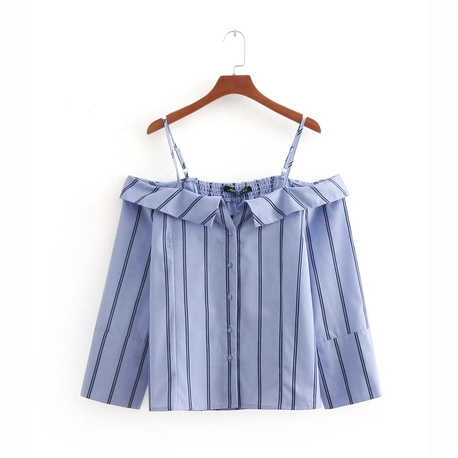 Wonder new summer women fashion off shoulder striped patchwork blouses long sleeve adjustable straps shirts female blusas |