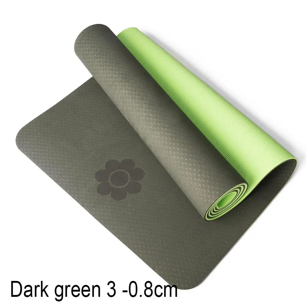 Dark green 3 Коврик для йоги один двойной цвет нескользящий тпе упражнения для занятий спортом, пилатеса коврик для Фитнес тренажерный зал дома безвкусный Pad 6 мм/8 мм - Цвет: Dark green 3