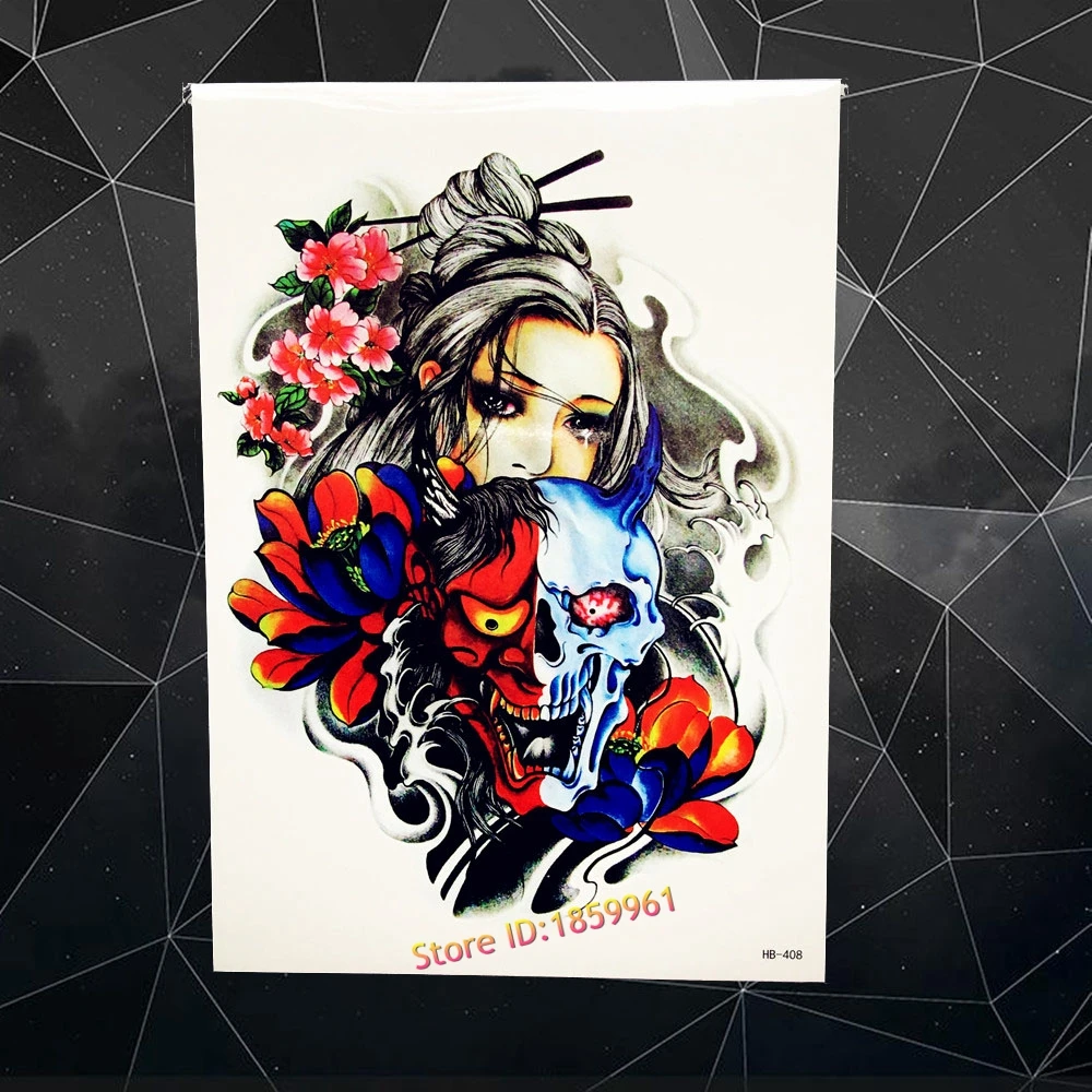 

New Waterproof Body Art Decals Temporary Tattoo Beauty Girl Geisha Skull Lotus Flower Arm Tatoo Flash Fake Tattoo Sticker AHB408