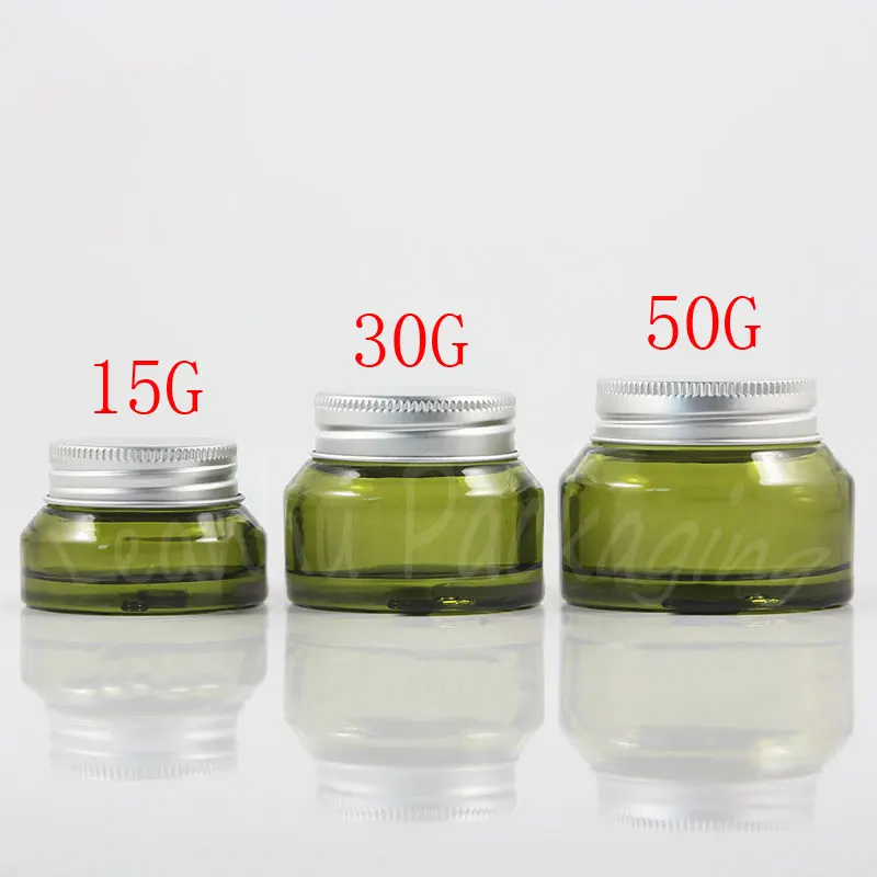 15G / 30G / 50G Green Glass Cream Cans , Makeup Sub-bottling , Skin Care Cream / Mask Packaging Cans , Empty Cosmetic Container