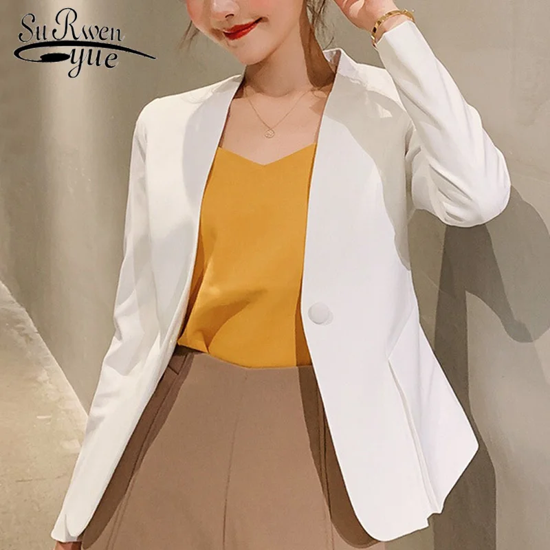 

autumn long sleeve jacket women chaquetas mujer 2021 office work ladie solid white jacket formal coats and jackets women 5024 80