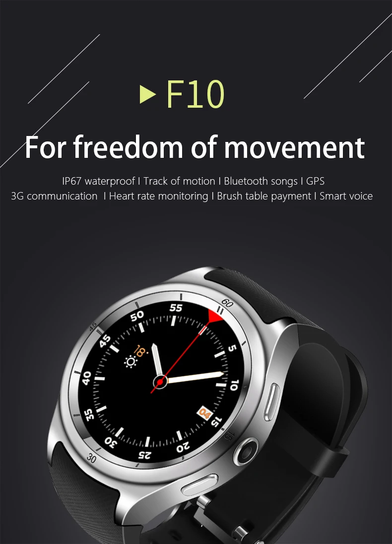 Мужские спортивные Смарт-часы F10 ip67 водонепроницаемые android 5,1 MTK6580 gps часы ROM16GB/RAM1GB частота сердечных сокращений MP3/MP4 для samsung gear s3