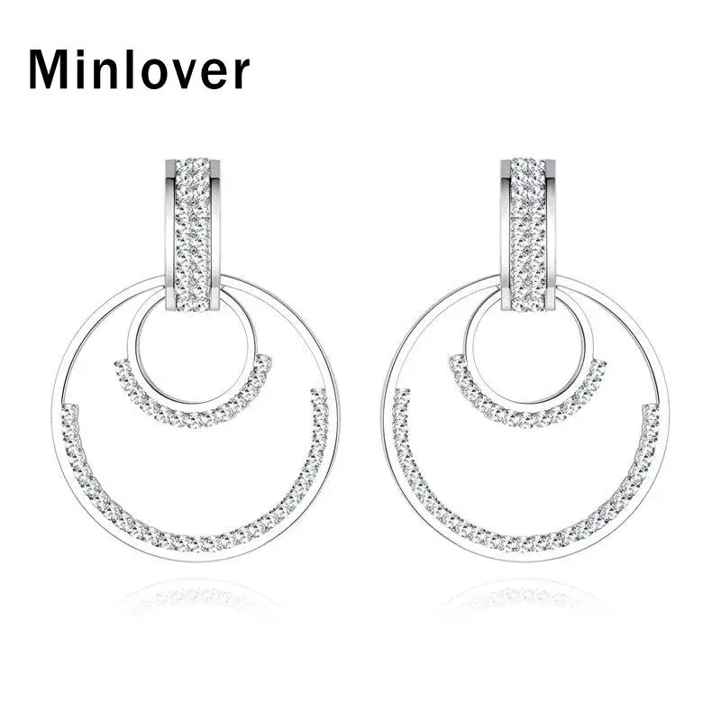 Minlover серебряный цвет уникальный дизайн двойной круг Свадебные Висячие серьги