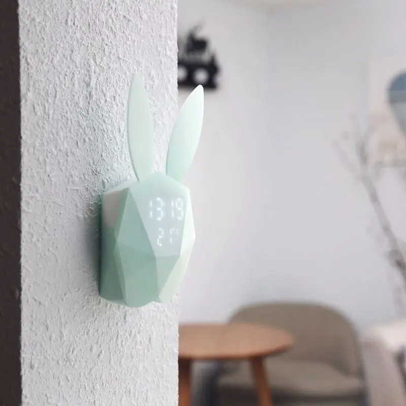 Cute Rabbit Shape LED Night Light Rechargeable Table Wall Digital Sound Control Alarm Clock For Home Decor | Освещение