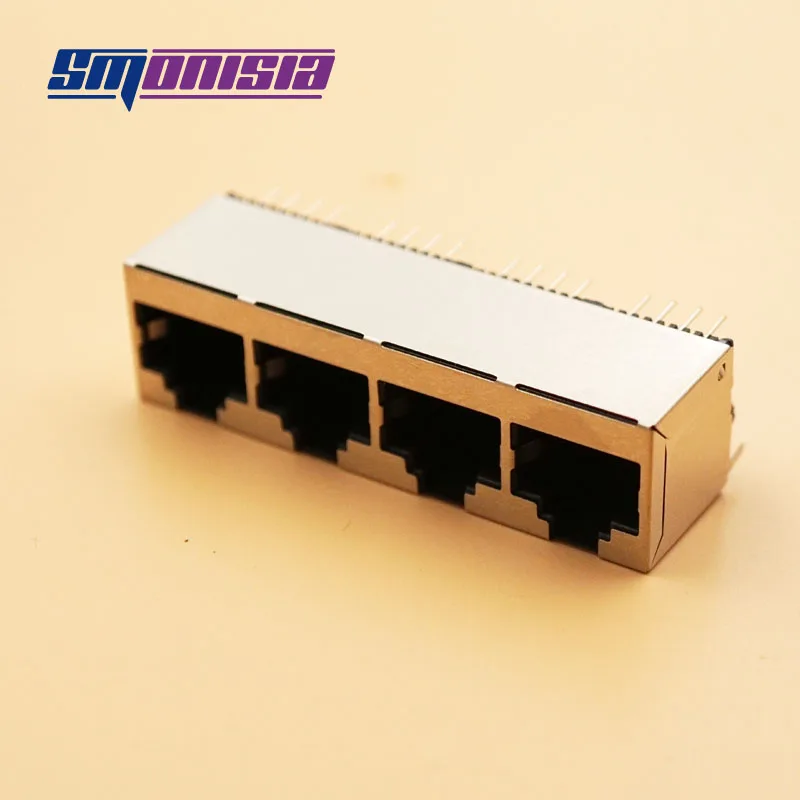 

100pcs/lot 8P8C RJ Serial Network Interface Connectors Socket 56 1*4 RJ45 Socket Interface Up Network Block