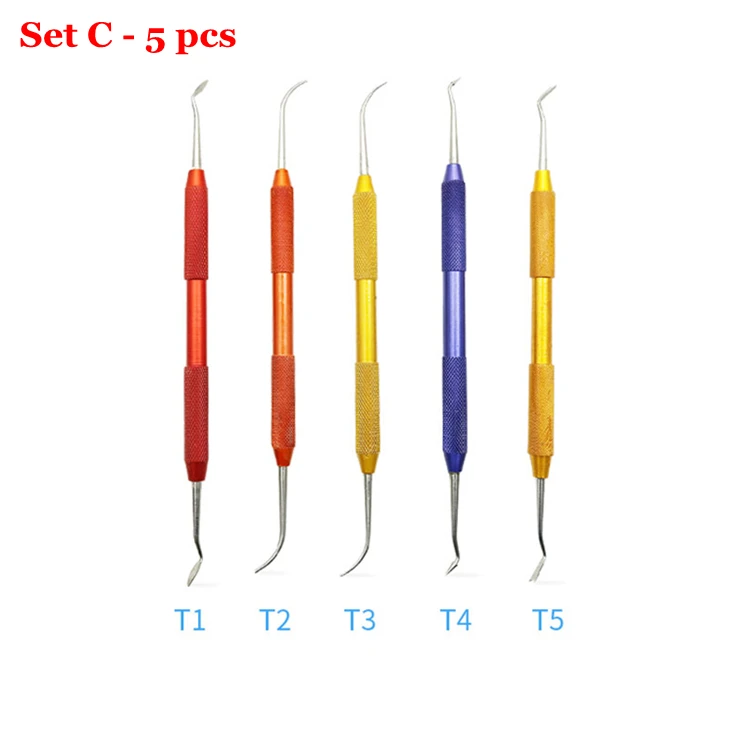 5pcs set Стоматологическая лаборатория из нержавеющей стали, красочная восковая штукатурка, набор инструментов для резьбы по камню, модель, работа и воск, высокое качество - Цвет: 5pcs set