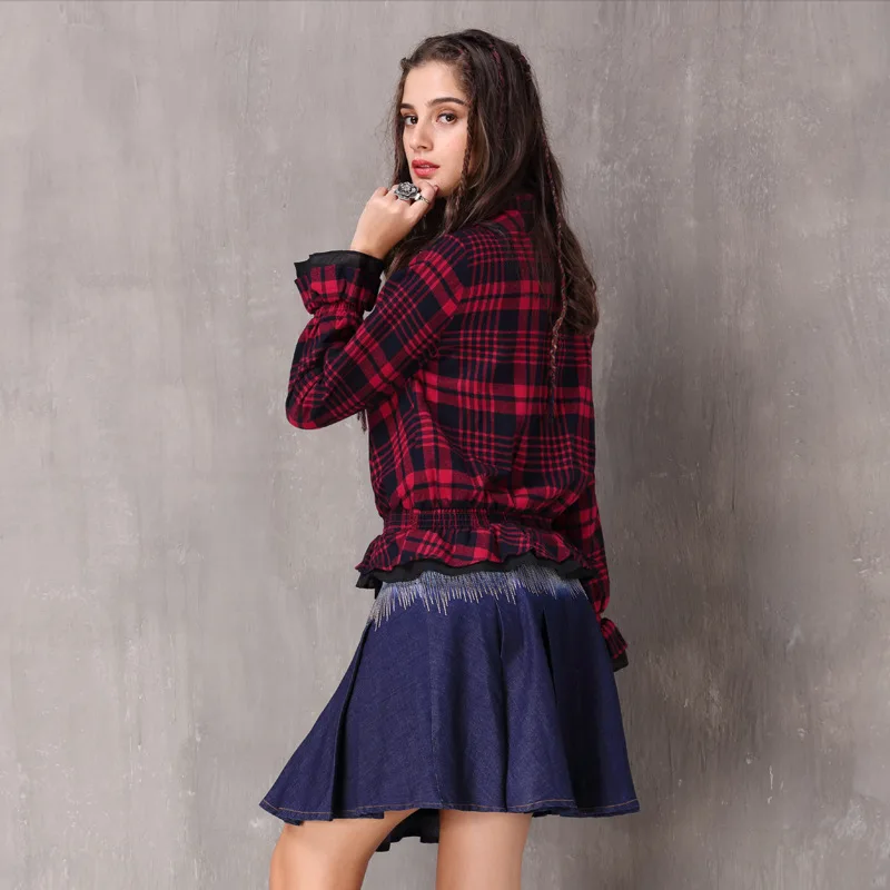 Для женщин блузка 2018 Boho новый хлопок Blusas Стенд воротник однобортный оборками