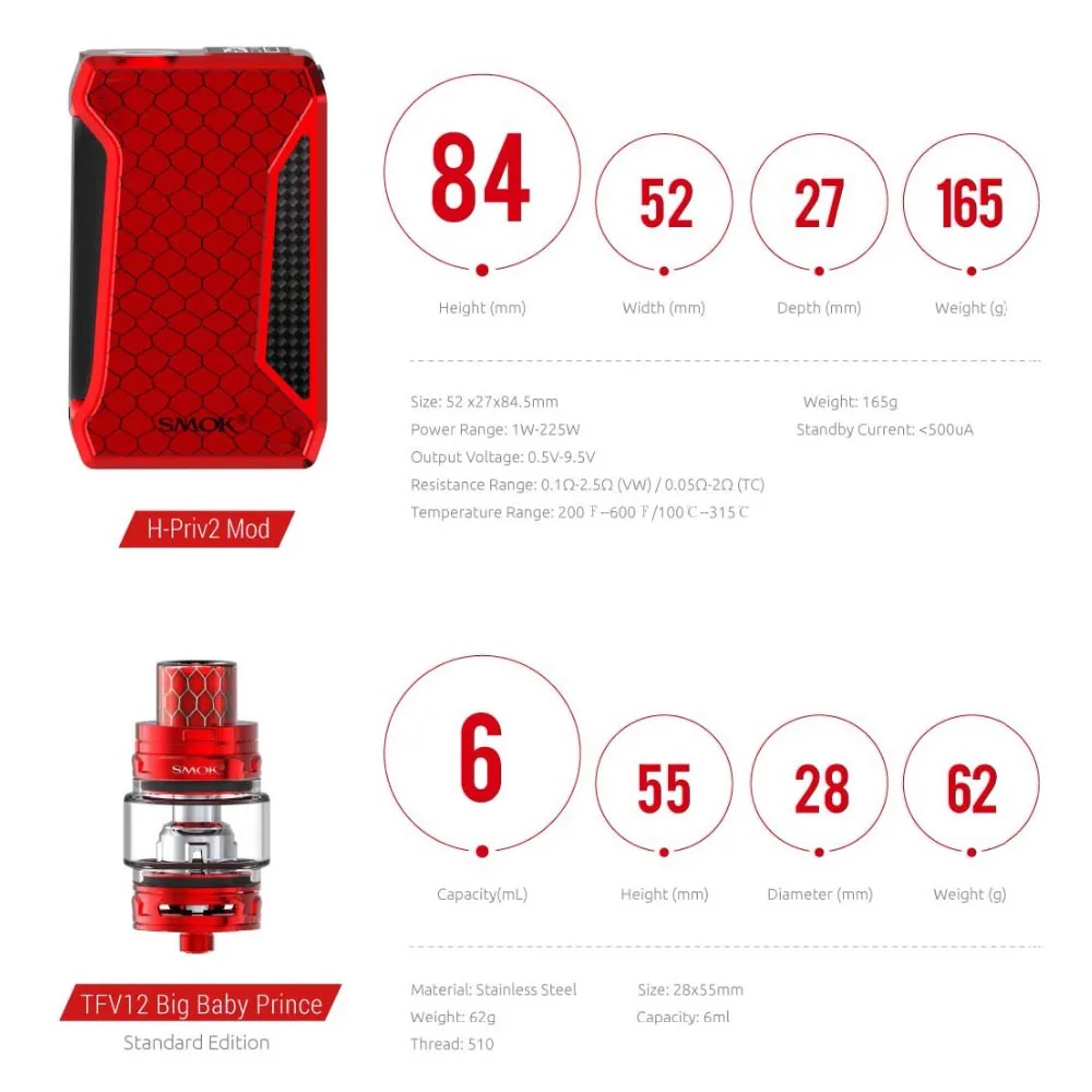 Оригинальный SMOK H Priv 2 комплект 225 Вт дисплей коробка мод 6 мл TFV12 большой ребенок