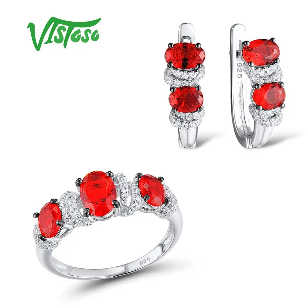 VISTOSO Ювелирные наборы для женщин красный кристалл белый изделия из циркона набор