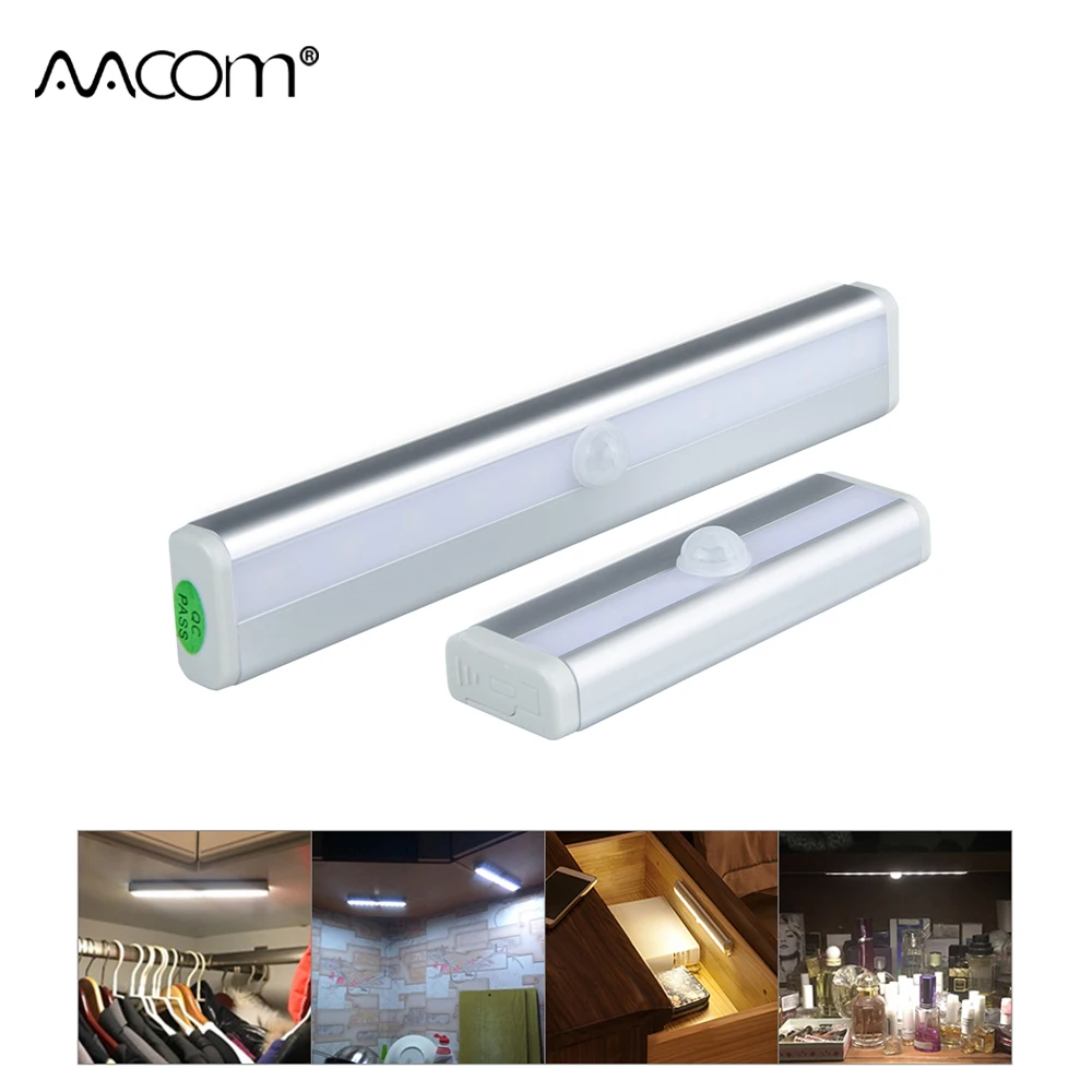 

LED Under Cabinet Lights With Motion Sensor 6 10 LEDs Diode Night Light Wireless PIR Lamp AAA Battery Powered