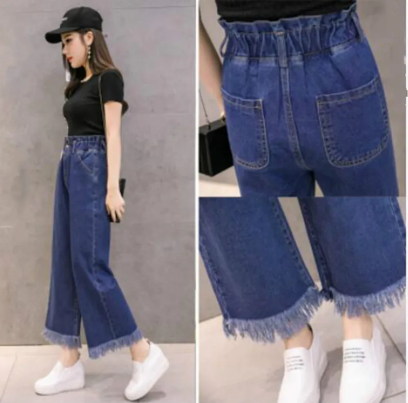 Джинсы большого размера девять джинсы широкие женские Высокая талия Свободные