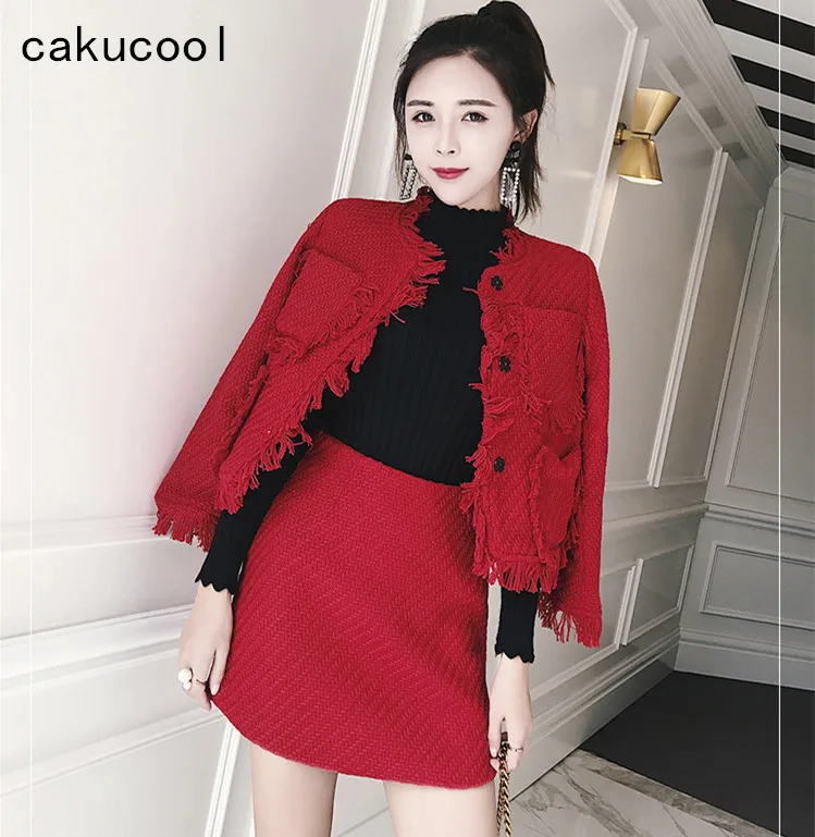 Cakucool/новый осенний комплект из двух предметов женский шерстяной с юбкой