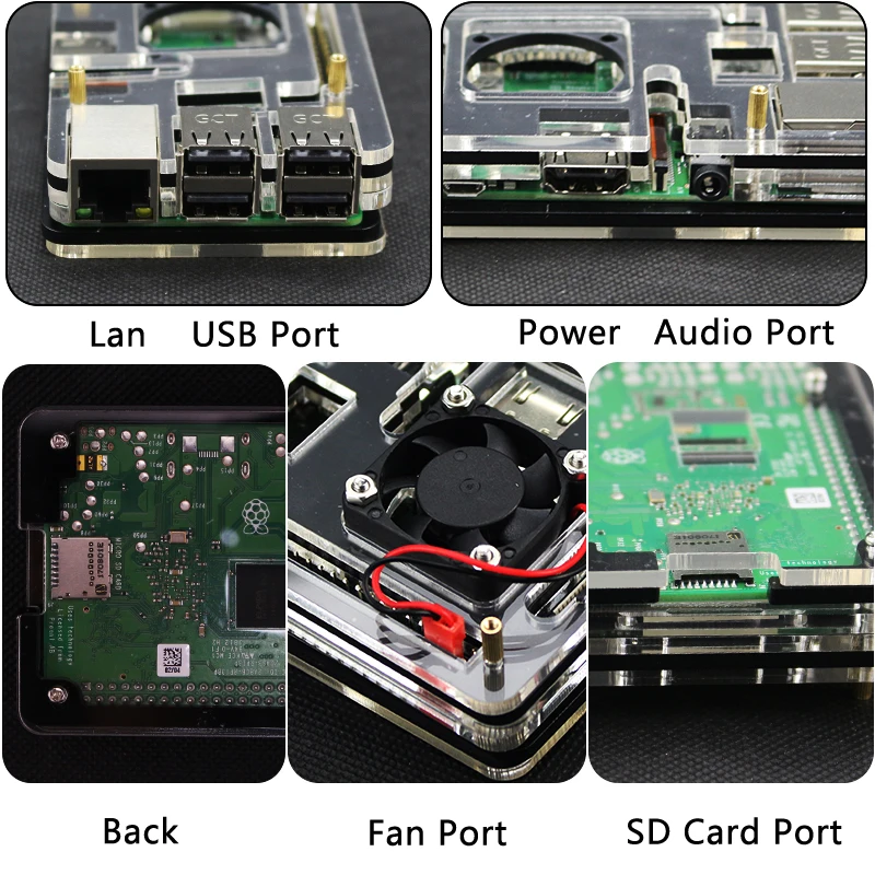 Для Raspberry Pi 3 Model B Plus чехол 6 слоев акриловый корпус с охлаждающим вентилятором