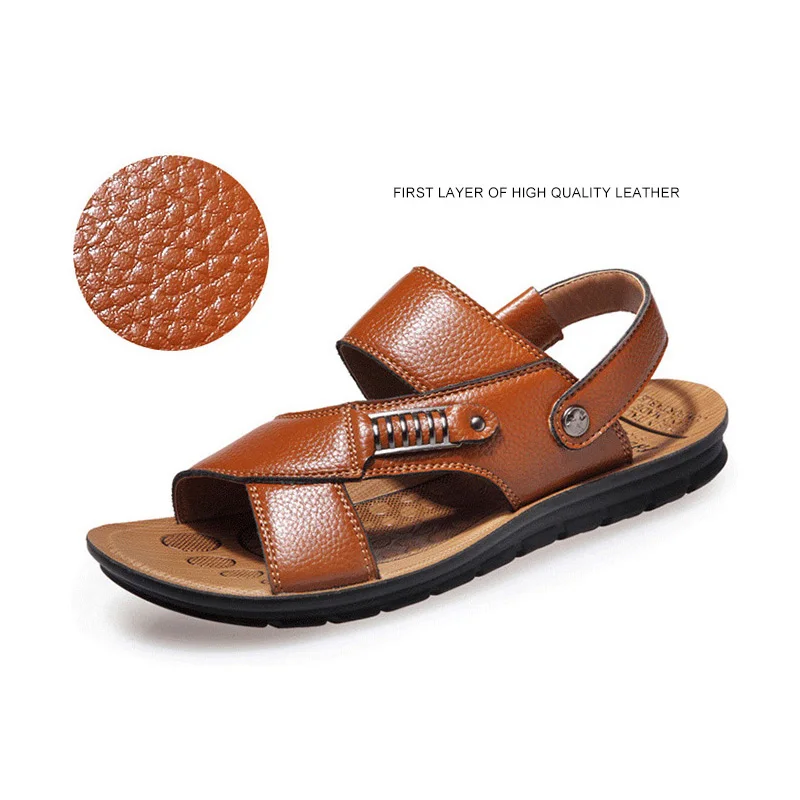 Мужские сандалии Летняя мужская обувь повседневные кожаные удобная пляжные без