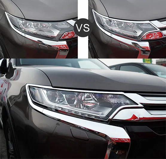 Черный Аксессуары подходят для MITSUBISHI OUTLANDER Хром Передний Задний Головной фонарь Крышка лампы отделка обода ободок молдинг Гарнир - Название цвета: Черный