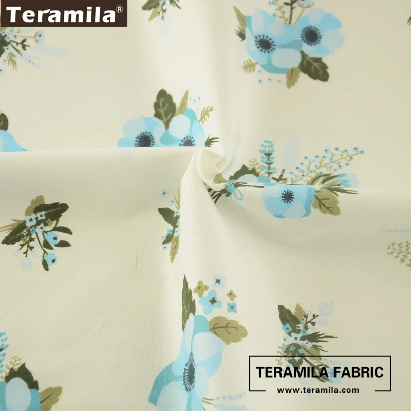 Teramila Ткань из 100% хлопка с принтом синий цветочный Стиль ткани soft Материал