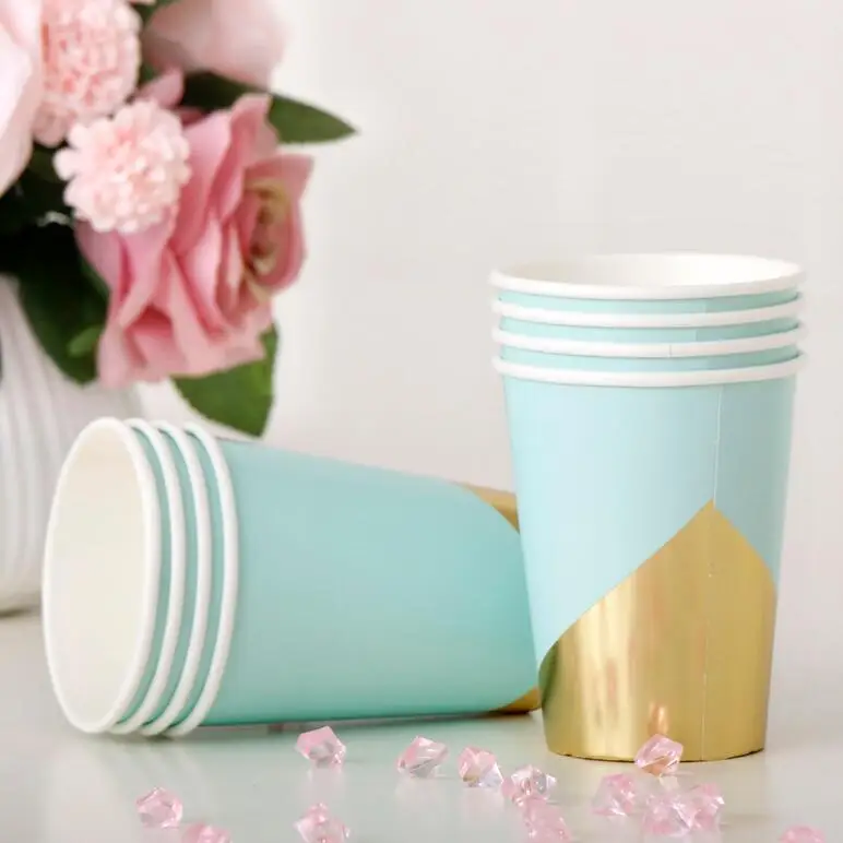8pcs green cup Черная Серия золотые блокирующие одноразовые столовые приборы бумажные тарелки для вечеринки салфетки чашки соломки для дней рождения вечерние свадебные детские Душ Декор - Цвет: 8pcs green cup