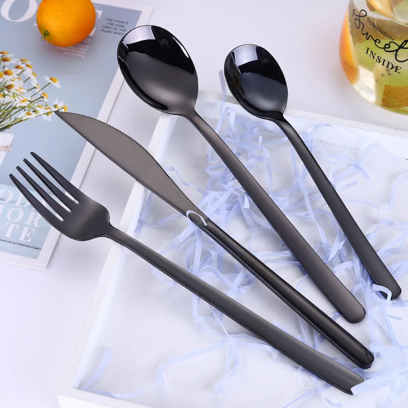 Набор столовых приборов из нержавеющей стали 24 предмета Черное золото 18/10 дюймов