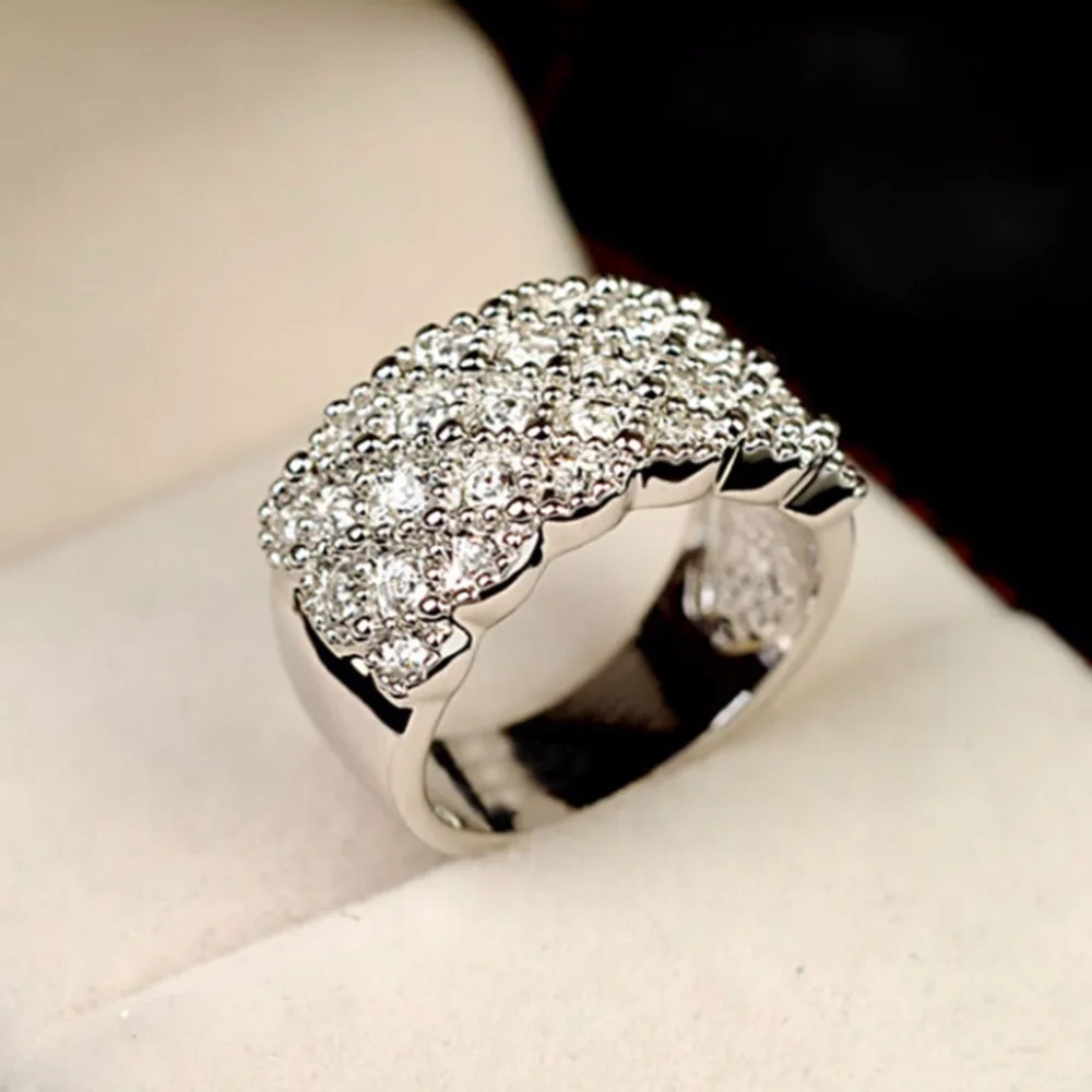 

Romantic Jewelry Wedding Band for Women Rose Austria Crystals Silver Rings Female Anel Bijoux Gift Top Quality Wholesale