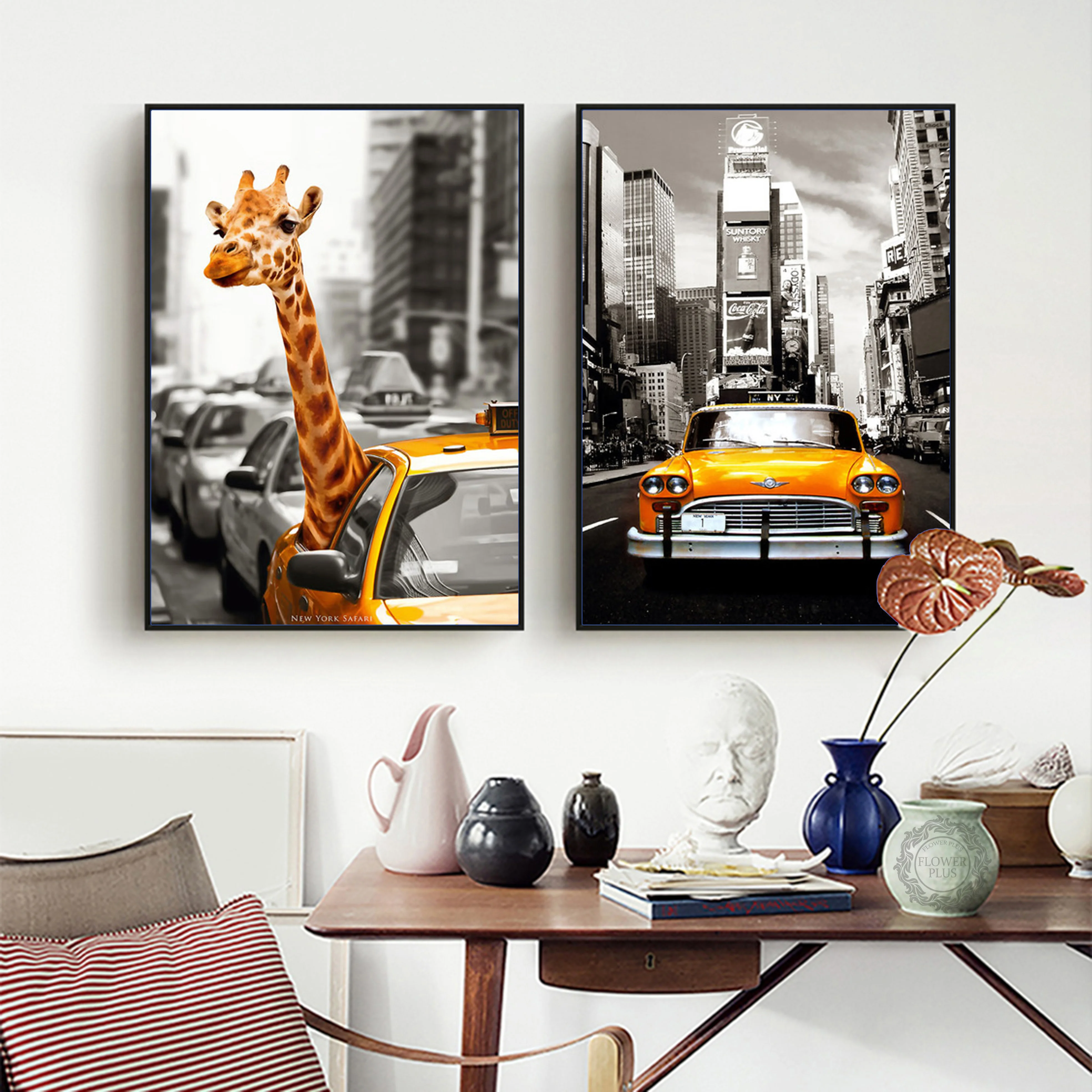 Винтажные настенные картины Нью Йорк жираф такси Лондон пейзаж скандинавские