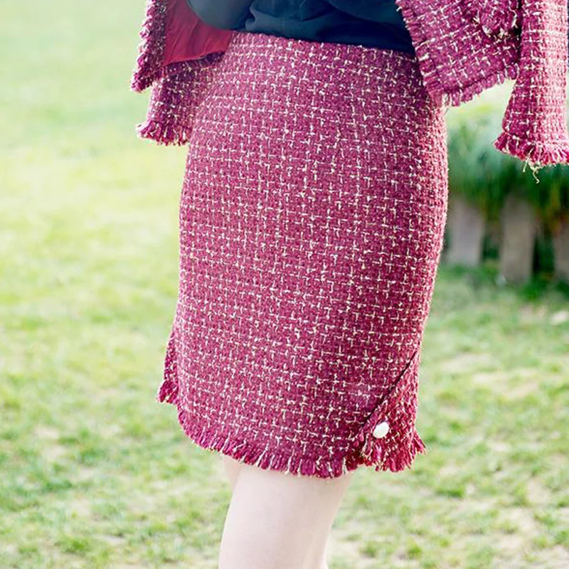 Красная Женская юбка весна осень 2019 женские юбки плотная твидовая сумка с