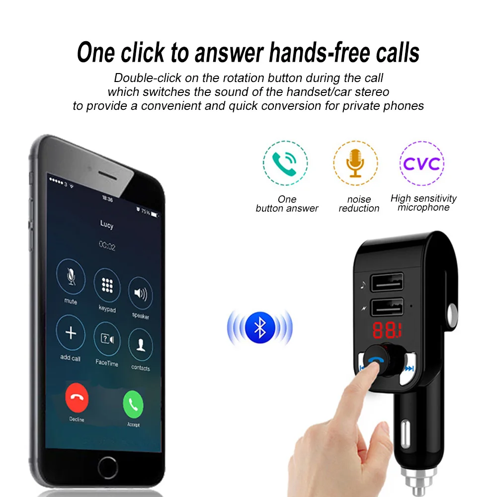 Автомобильное зарядное устройство с функцией громкой связи и ЖК