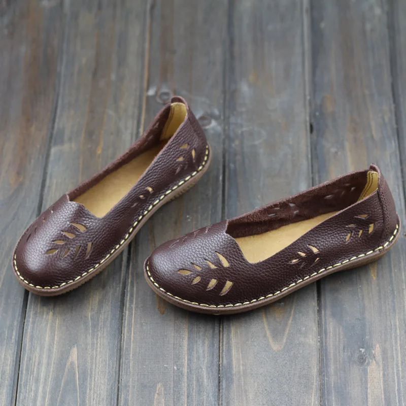 Туфли женские из натуральной кожи без застежки на плоской подошве дышащие с