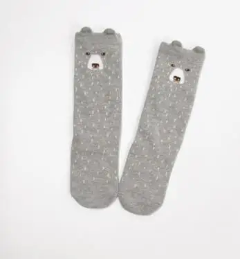 Gray bear Носки для девочек с героями мультфильмов гольфы для младенцев, нескользящие носки из чистого хлопка для малышей носки до колена для мальчиков - Цвет: Gray bear