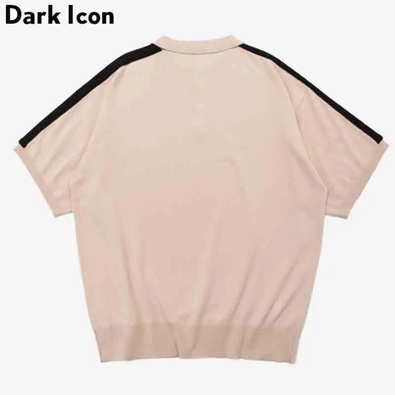 Темно значок Turn Down Воротник цветной блок на рукаве Мужская футболка футболки