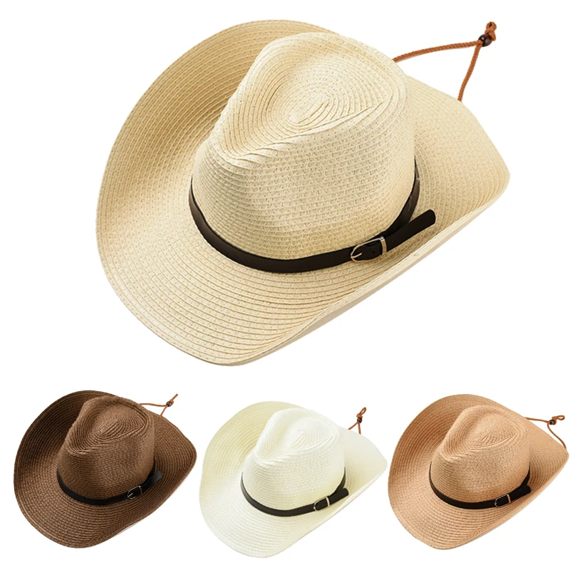 Шляпа соломенная в ковбойском стиле для мужчин и женщин простая крутая Кожаная