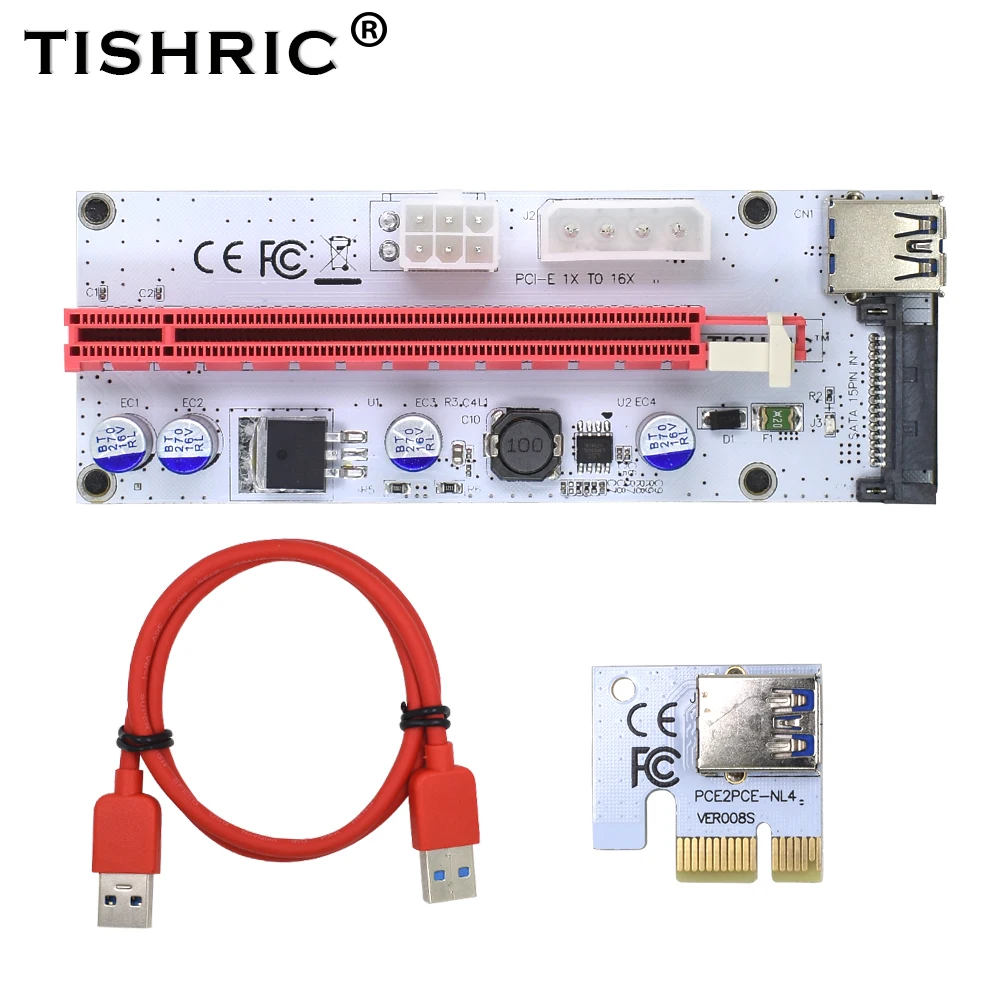 TISHRIC 100 шт. VER008S Molex 4Pin SATA 6PIN PCIE PCI E Express адаптер 1X для 16X USB3.0 расширитель BTC шахтер|sata