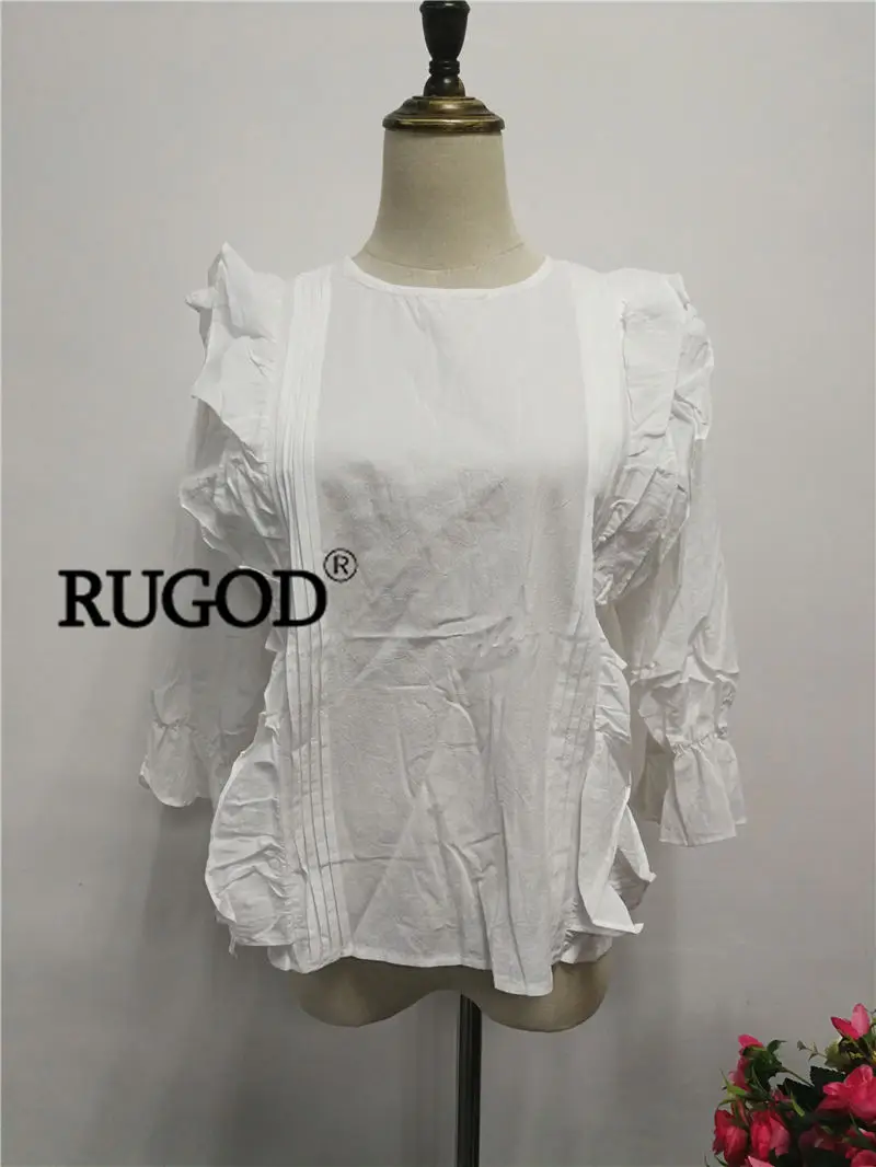 RUGOD, Новое поступление, женская блузка с рюшами на лямках сзади, летняя, повседневная, с круглым вырезом, в Корейском стиле, с бантом сзади, Женские топы и блузки Harajuku