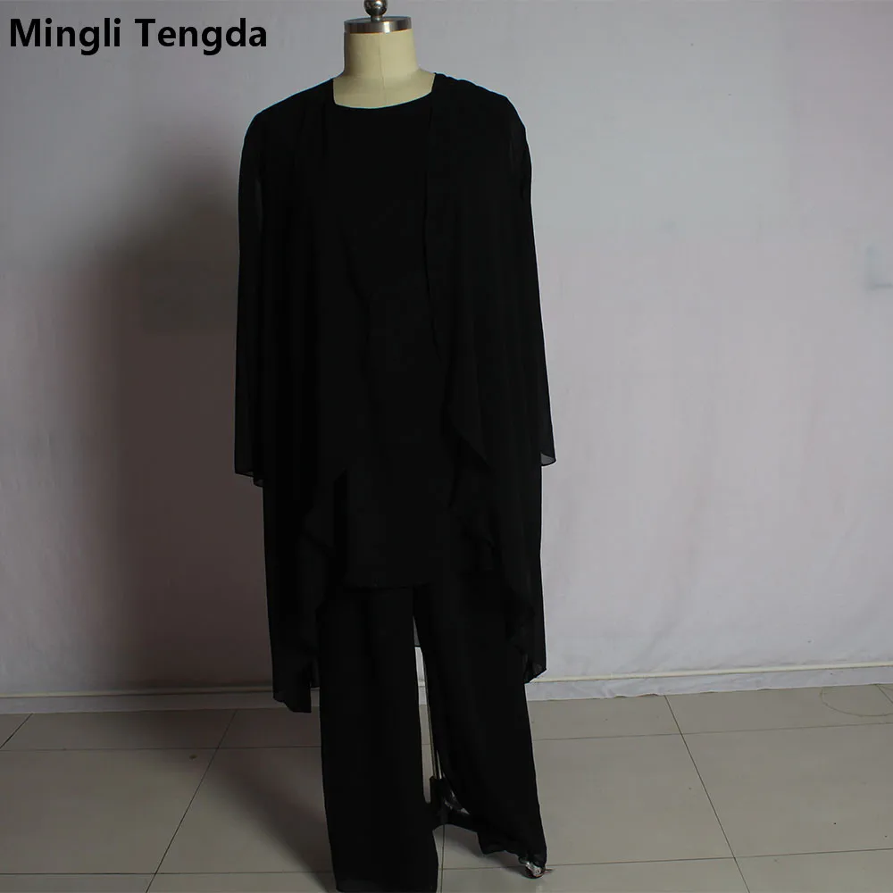 Mingli Tengda черные шифоновые костюмы из трех предметов для мамы и невесты со штанами