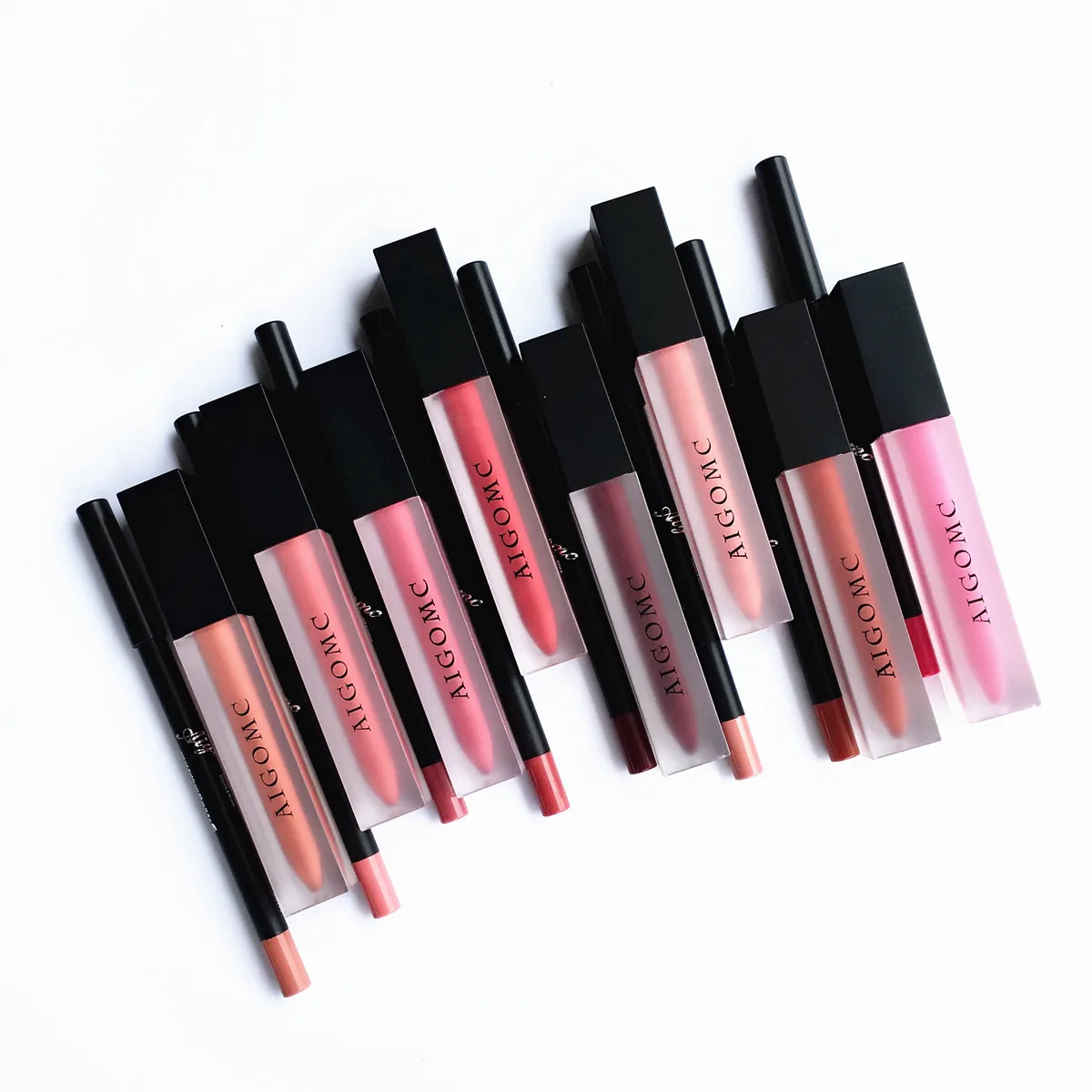 AIGOMC 2pcs/Set Liquid Lipstick Lip Gloss Professional Makeup Matte Pen Kit Long Lasting Cosmetics |