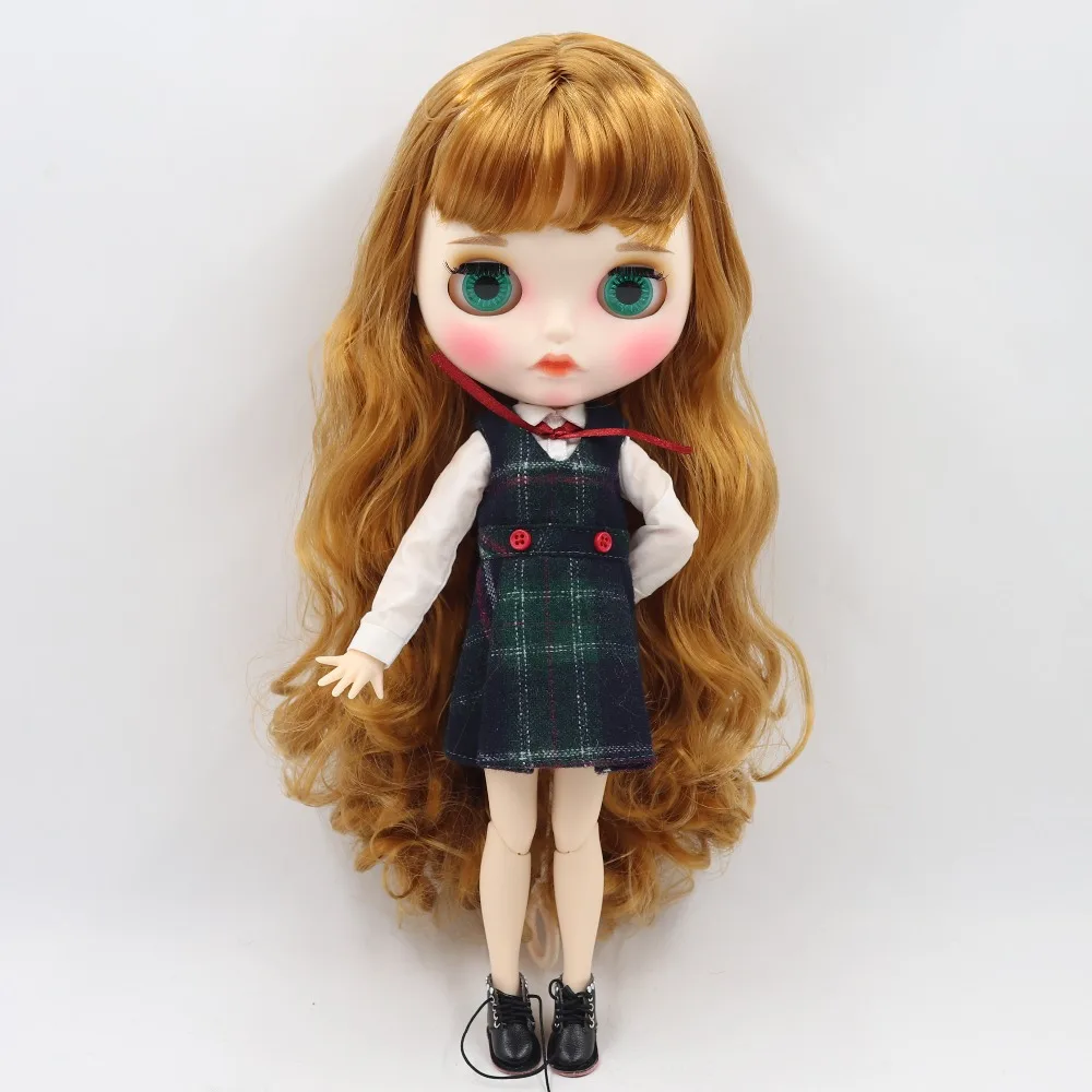 Одежда для кукол DBS Blyth icy 1/6 белая рубашка зеленая клетчатая юбка подарок