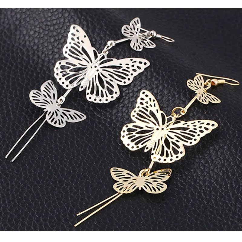 1 пара металлический бант полые серьги-бабочки цветок длинные кисточки ушные