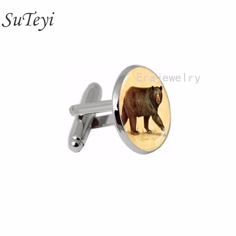 SUTEYI Стильные запонки с милым медведем для мужских свадебных рубашек со стразами