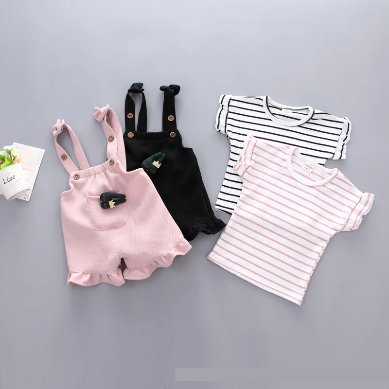 Летняя одежда в китайском стиле для маленьких девочек футболка полоску Топ +