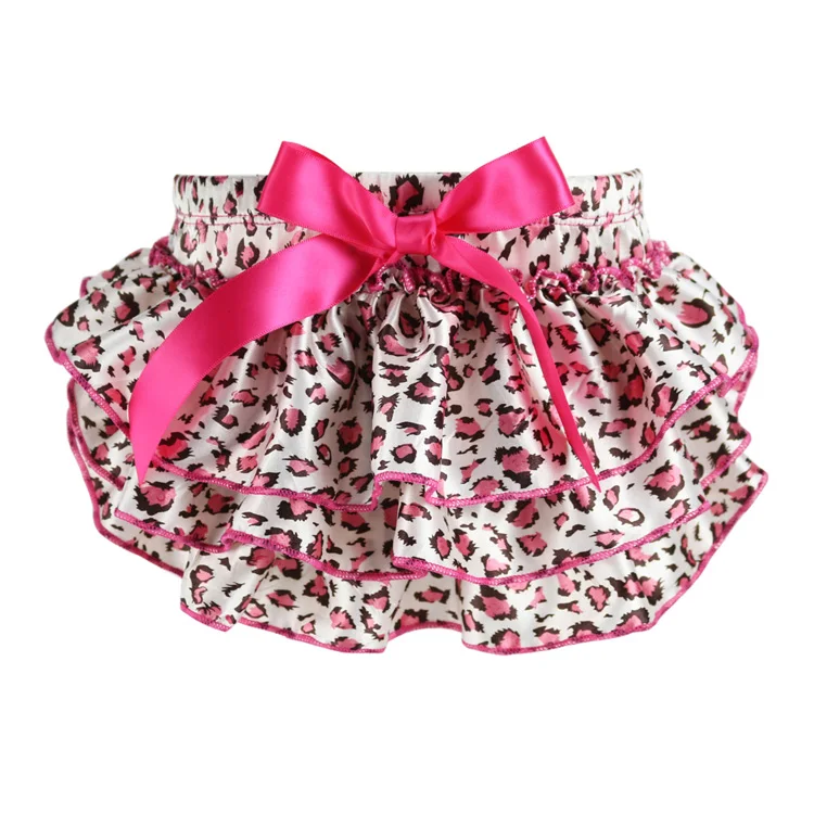 Pink Leopard Цветочные Сатиновые детские шаровары, многослойные подгузники, шорты с цветочным принтом для новорожденных, милые летние короткие штаны с юбкой для малышей - Цвет: Pink Leopard