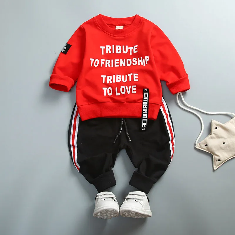 0-4 ages 100% cotton 2018 spring autumn casual active letter children clothing kid suit T-shirt+pant baby girl boy set | Детская одежда