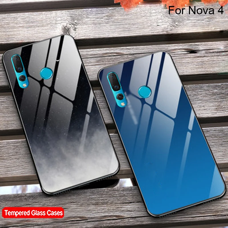 Чехол из закаленного стекла для Huawei Nova 4 силиконовая Мягкая задняя крышка чехлы