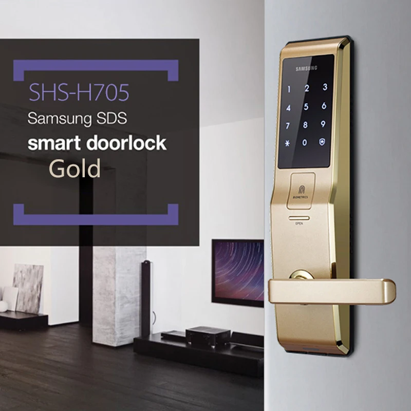 

English Version Big Mortise Gold Color SAMSUNG Fingerprint Digital Door Lock SHS-H705 (fingerprint+password+key)